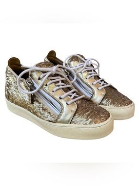 GIUSEPPE ZANOTTI “Gail” Gold Sequin Low Top Sneakers